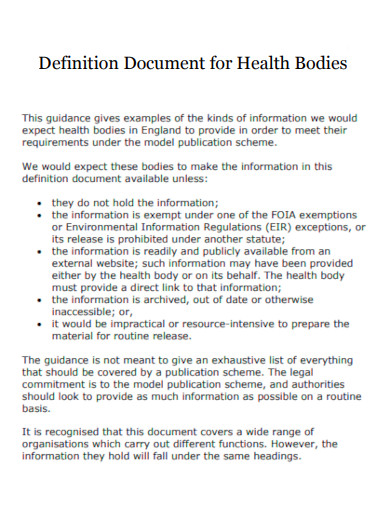 Definition Document for Health Bodies