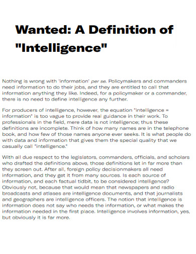 Definition of Intelligence