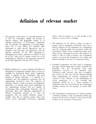 Definition of Relevant Market