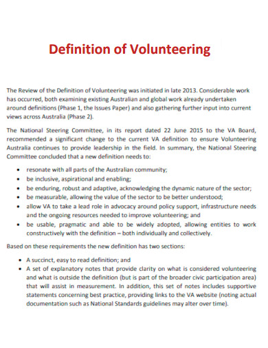 Definition of Volunteering