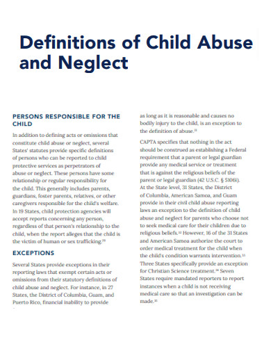 Definitions of Child Abuse and Neglect