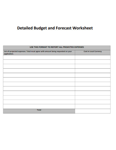 Detailed Budget and Forecast Worksheet