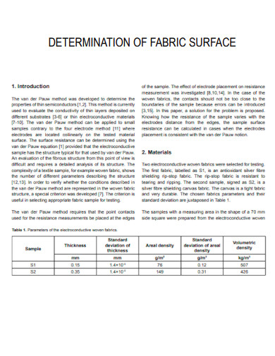 Determination of Fabric Surface