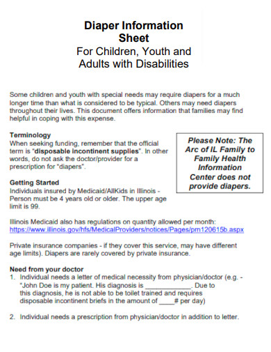 Diaper Information Sheet Adults with Disabilities