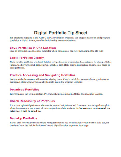 Digital Portfolio Tip Sheet