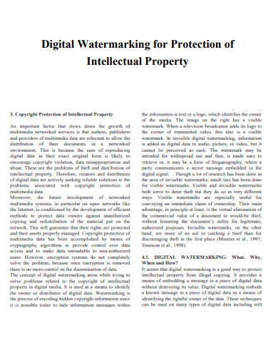 Digital Watermarking for Protection of Intellectual Property