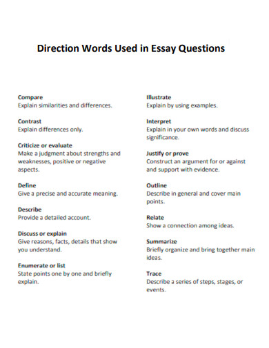 Direction Words Used in Essay Questions