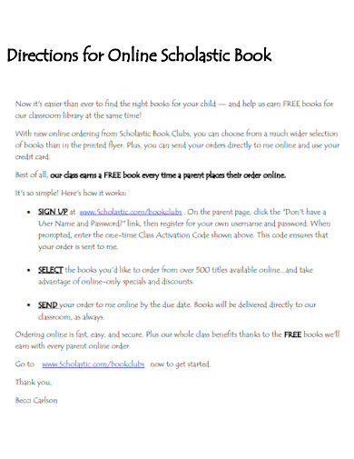 Directions for Online Scholastic Book