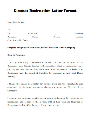 Director Resignation Letter