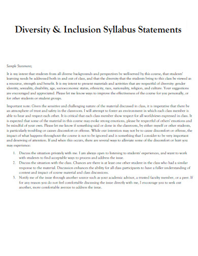 Diversity Inclusion Syllabus Statement