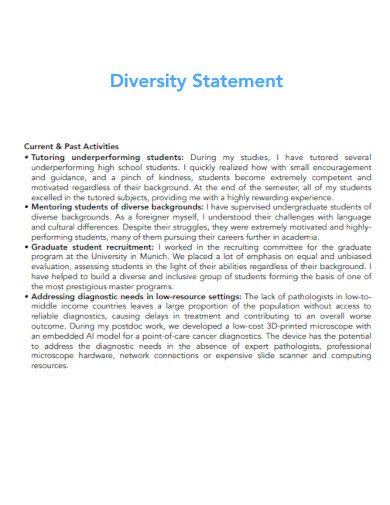 Diversity Statement Current Past Activities