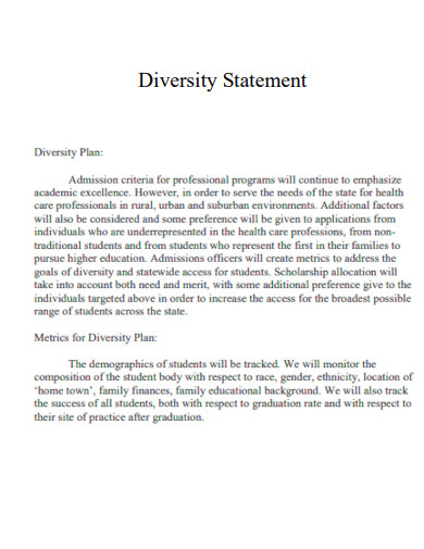Diversity Statement Plan