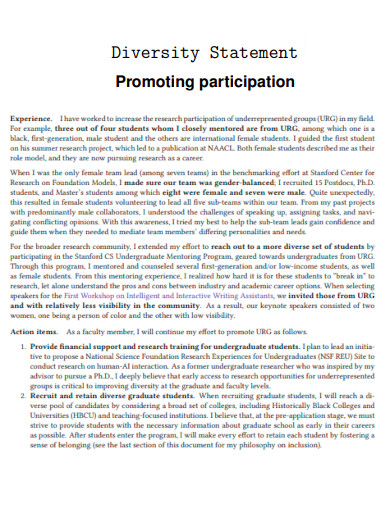 Diversity Statement Promoting Participation