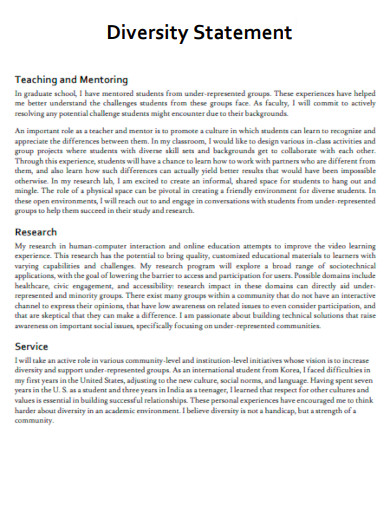 Diversity Statement Teaching and Mentoring