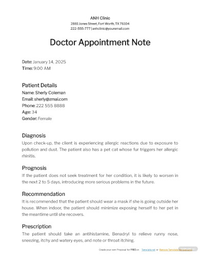Doctor Appointment Notes Template