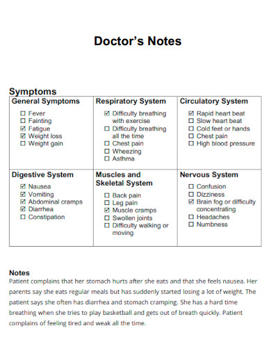 Doctor Note Symptoms