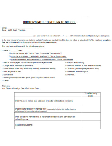Doctor Note to Return to School