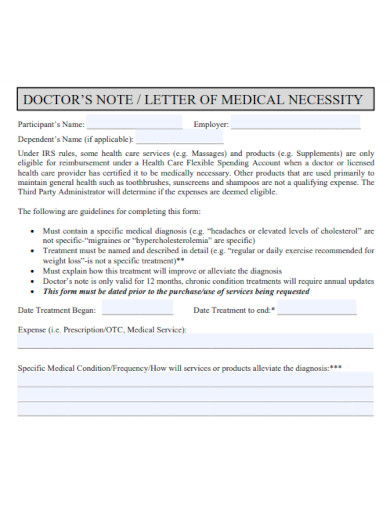 Doctors Note Letter of Medical Necessity