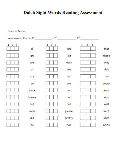 Dolch Sight Words Reading Assessment