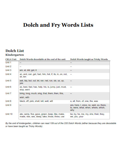 Dolch and Fry Words Lists
