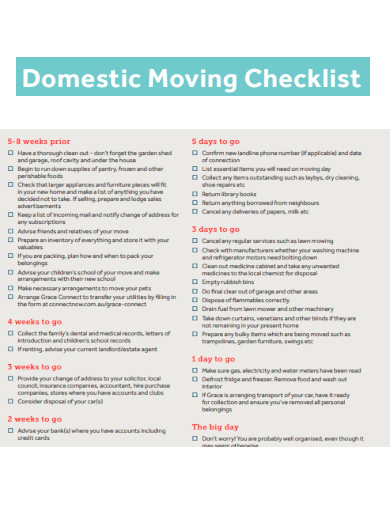 Domestic Moving Packing Checklist