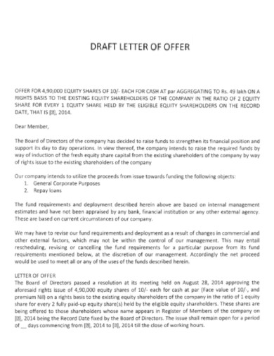 Draft Letter Of Offer
