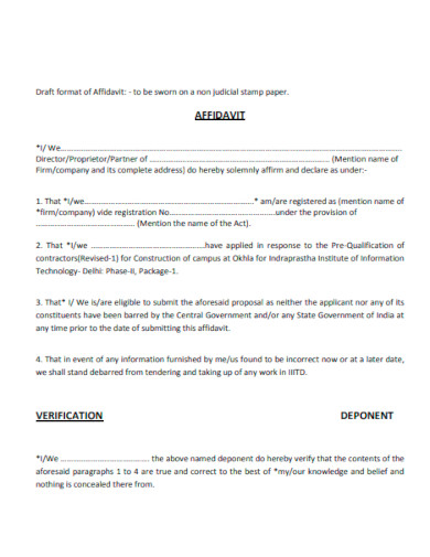 Draft format of Affidavit