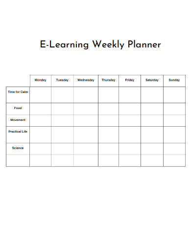 E Learning Weekly Planner