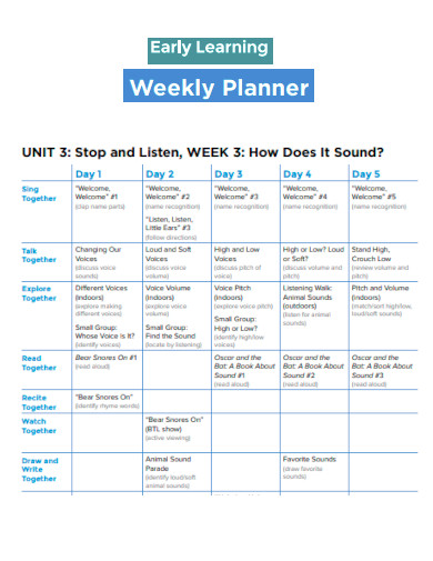 Early Learning Weekly Planner