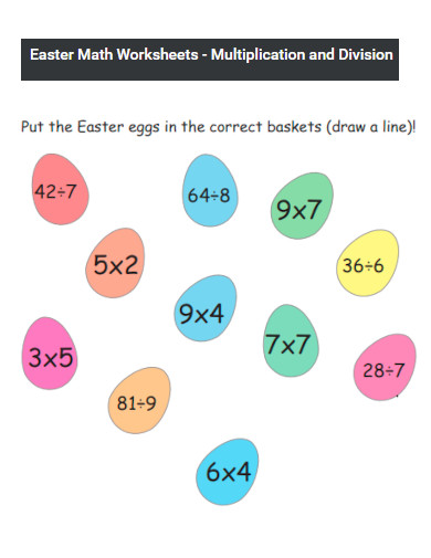 Easter Worksheets of Multiplication and Division