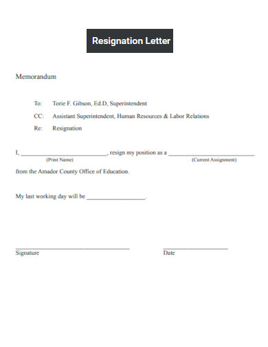 Editable Resignation Letter
