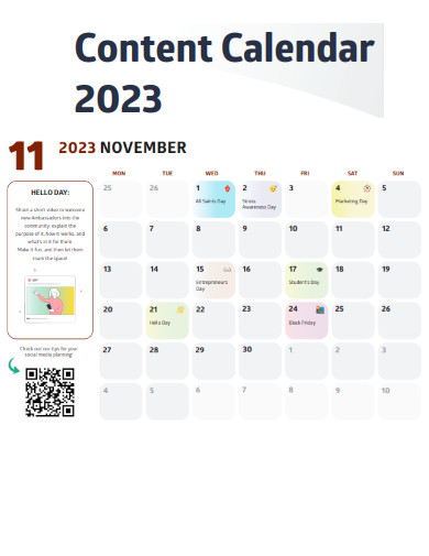 Editable Social Media Content Calendar