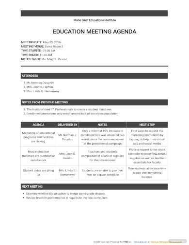 Education Meeting Agenda Template