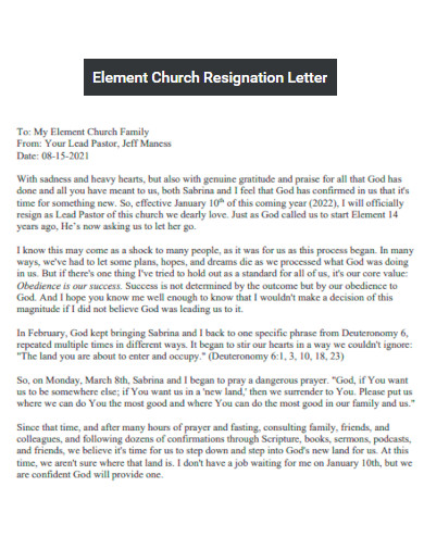 Element Church Resignation Letter