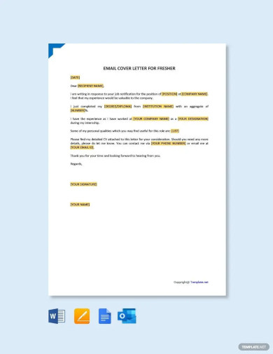 Email Cover Letter for Fresher Template