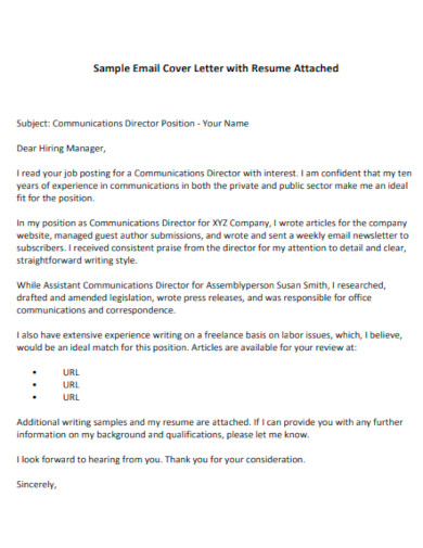 Email Cover Letter with Resume