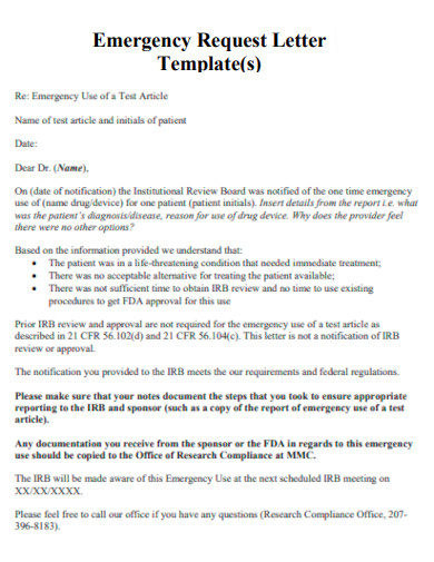 Emergency Request Letter