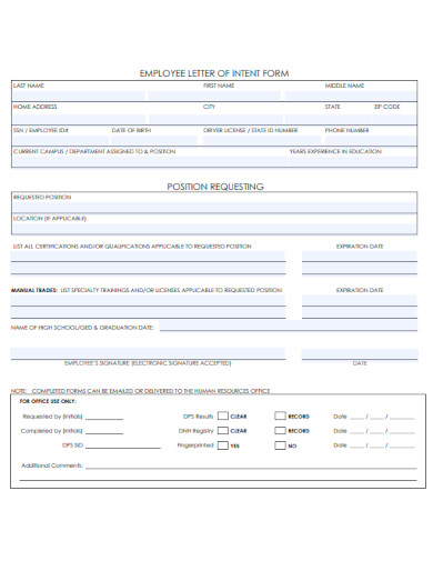 Employee Letter of Intent Form