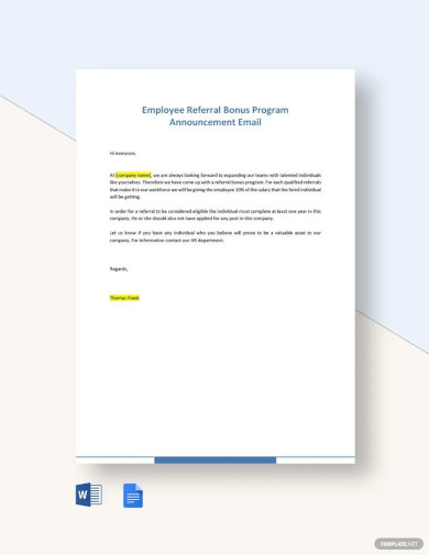 Employee Referral Bonus Program Announcement Email Template