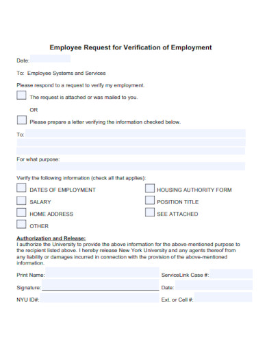 Employee Request for Verification of Employment