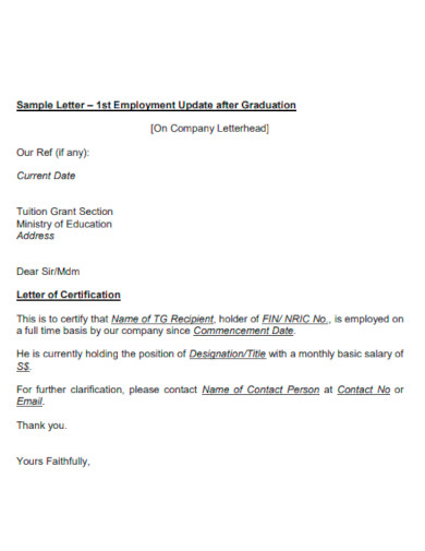 Employment Verfication Letter Update after Graduation
