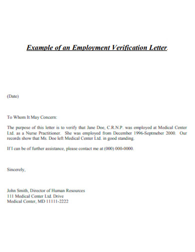 Employment Verification Letter Example