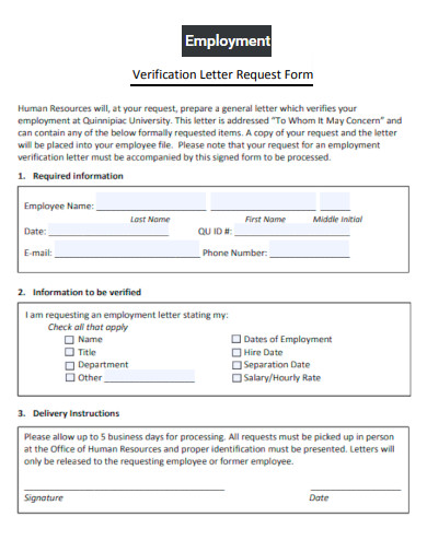 Employment Verification Letter Request Form