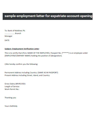 Employment Verification Letter for Expatriate
