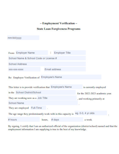 Employment Verification Loan Forgiveness Letter