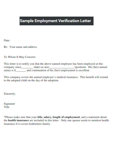 Employment Verification letter on Company Letterhead