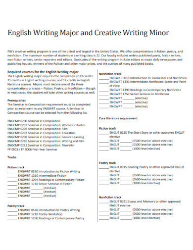 English Writing Major and Creative Writing Minor