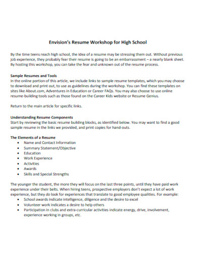 Envisions Resume Workshop for High School