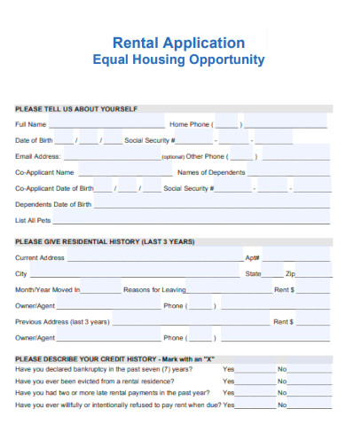 Equal Housing Opportunity Rental Application 
