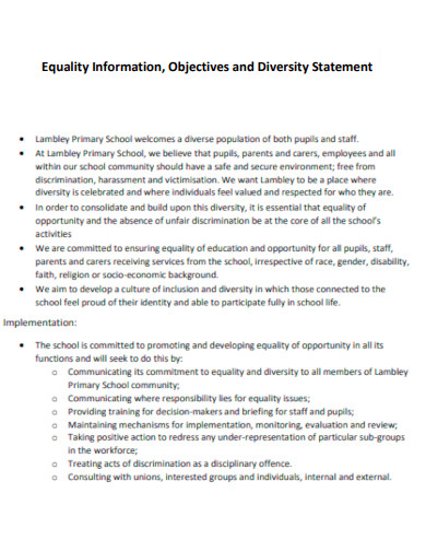 Equality Information Objectives Diversity Statement
